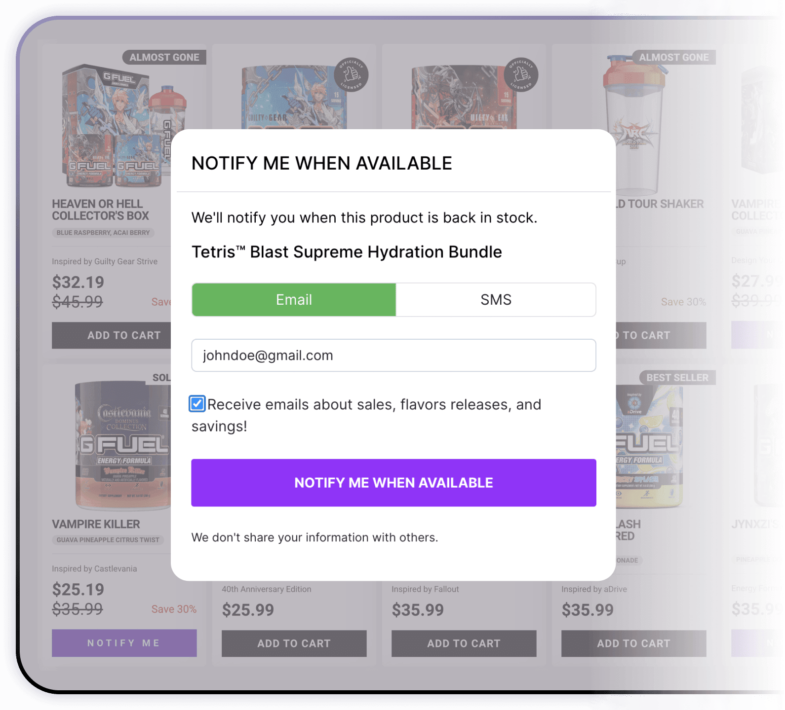 G FUEL Back in Stock browsing