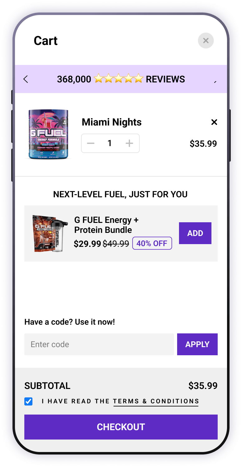 G FUEL cart upsells