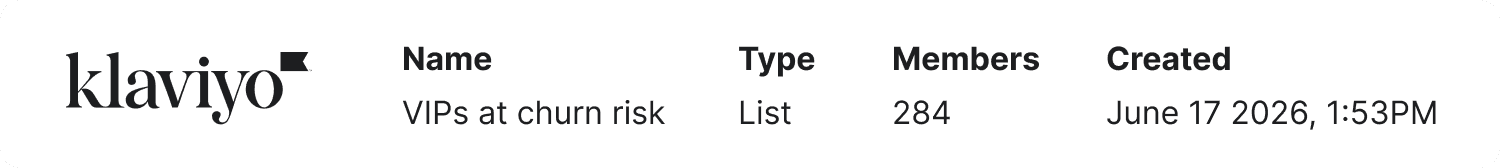 Klaviyo list created