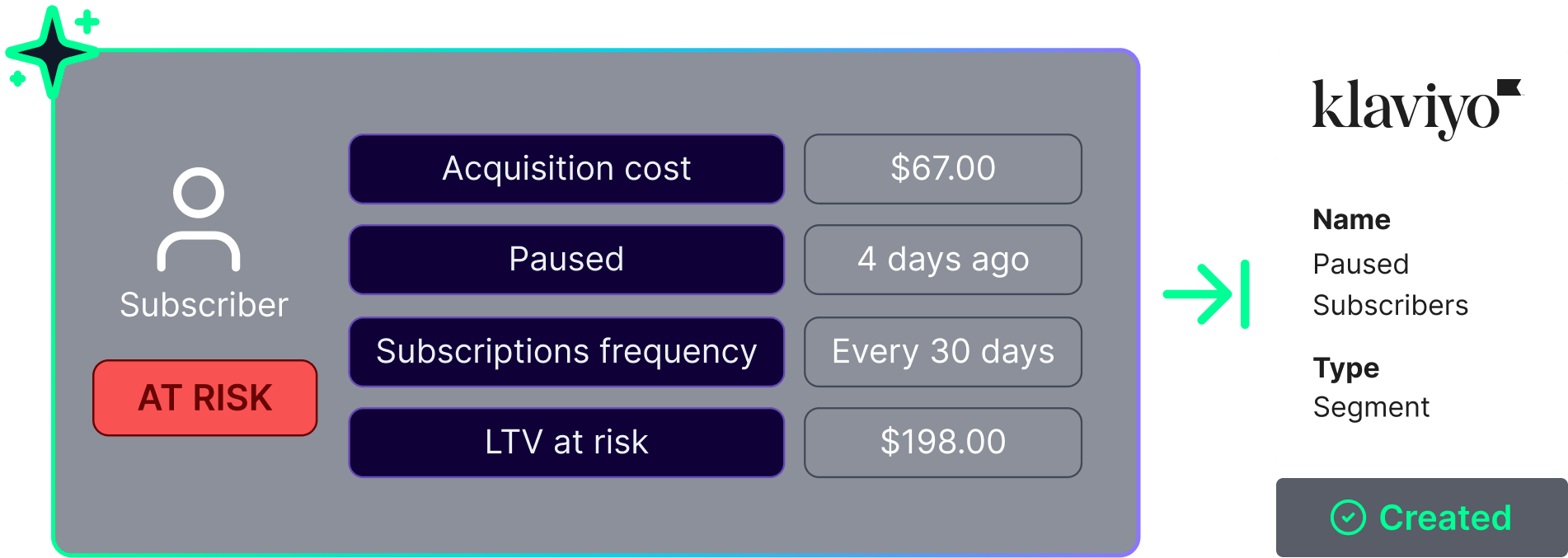 Lifetimely Profit Agent showing at-risk subscriber analytics from Recharge